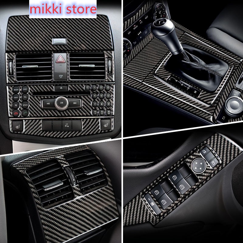 Carbon Fiber For Mercedes-Benz C Class W204 Car Interior Gear Shift Air Conditioning CD Reading Panel Light Cover Trim Car Stickers