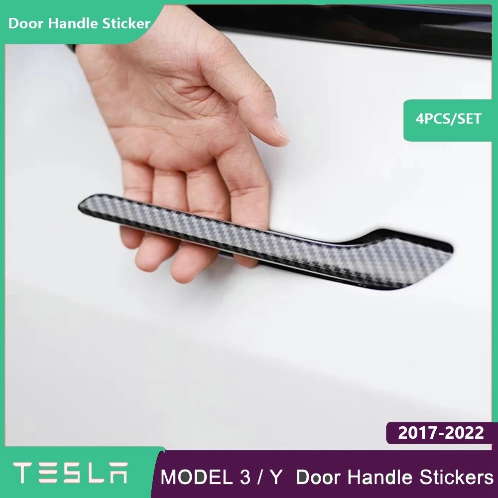 Tesla Model 3 Model Y Car Door Handle Wrap Decoration Stickers 4pcs Set ABS Plastic Modified Handle Cover Protector Kit