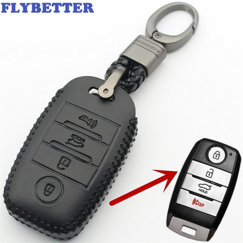 Flybest - Smart Key Cover, Genuine Leather, 4 Buttons, Keyless Entry, for Kia Sorento/Rio/Rio/Ryoto 5/Optima/K5/K4/KX3, L260 Car Styling