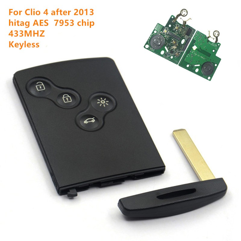 1pc kgreat 4 button remote key card keyless smart key 433MHz with Hitag AES PCF7953 chip 7953 XTT 4A chip for Renault Clio 4