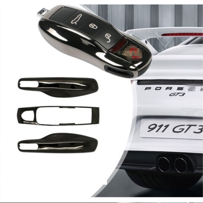 3pcs Black Jet Fob Remote Key Case Key Cover Modified Key Shell Replacement Refit Porsche Boxster Cayman 911 Panamera Cayenne Macan