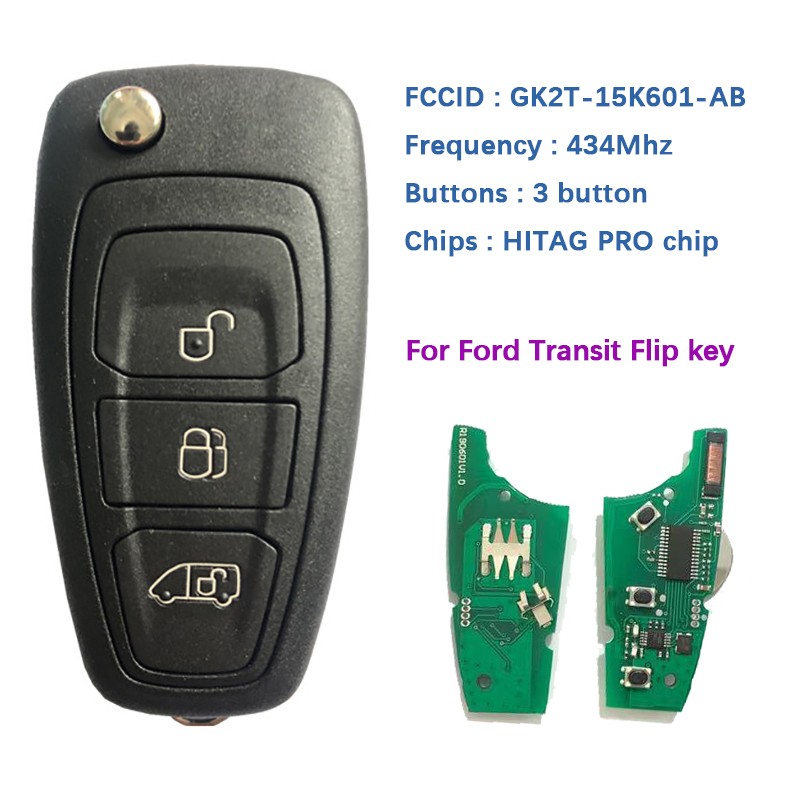 CN018097 Aftermarket 3 Button Ford Transit Flip Remote Key With 434MHz 49 Chip Hitag Pro Chip FCCID GK2T-15K601-AB