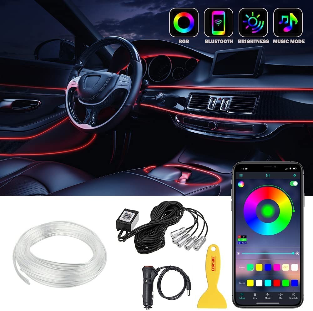 LED Car Interior Decoration Car Ambient Light Strip Light APP RGB Music Control Flexible EL Wire Rope Tubular Atmosphere Neon Strip