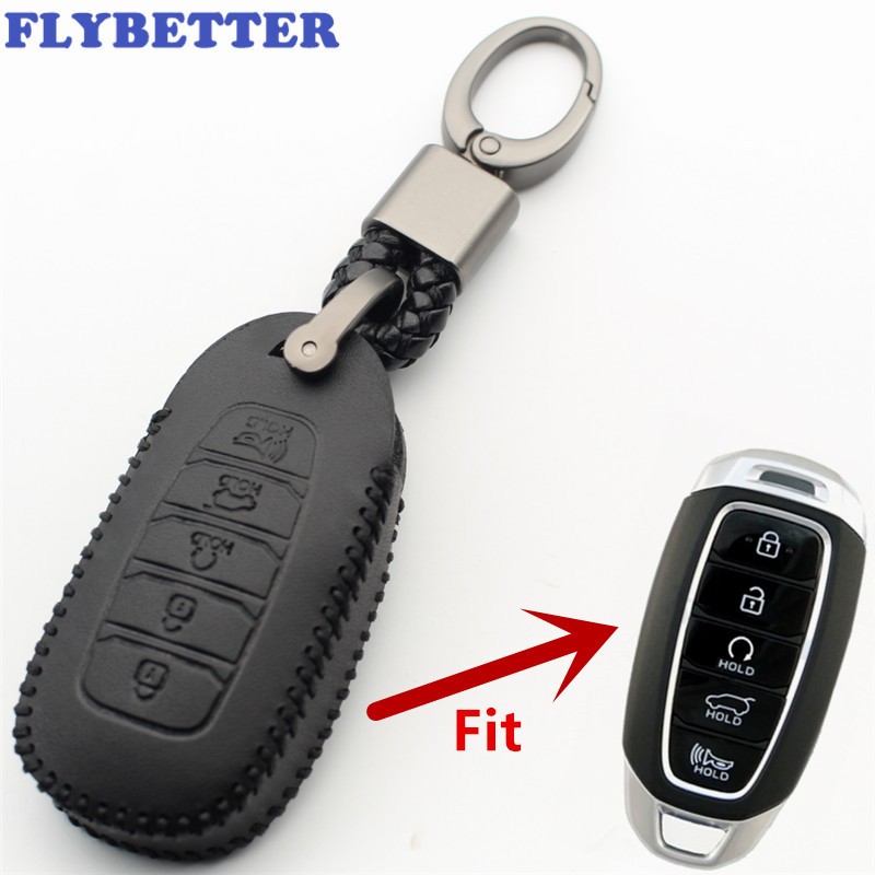 Flybest Genuine Leather 5 Button Key Case For Hyundai/Kona/Encino/Solaris/Azera/Green/Accent/Santa Fe/Balesa L585