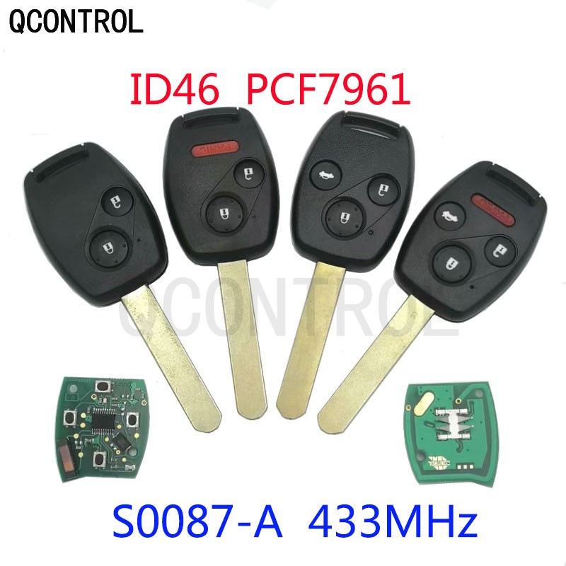 QCONTROL Remote Key For Honda S0087-A Accord Element Pilot Civic CR-V Fit Insight City Jazz Odyssey ID46 Chip 433MHz HR-V