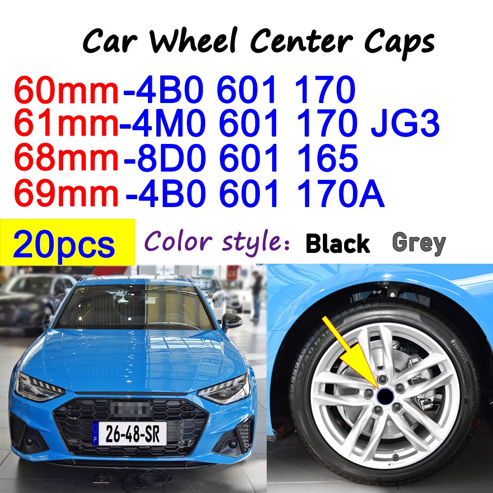 20pcs 60mm 61mm 68mm 69mm Car Styling Wheel Center Cap Hub Covers Badge 4B0601170 For Audi A3 A4 A5 A6 A7 A8 S4 S6 Accessories