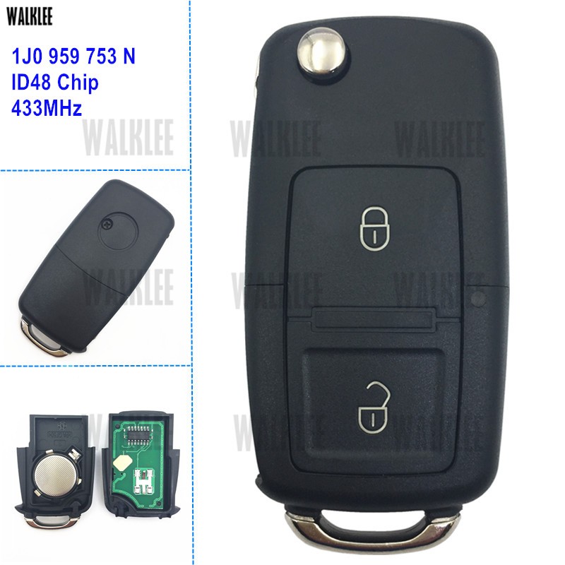 WOKELEY - Remote Control Key, 433MHz, 1J0959753N, for Skoda Fabia Octavia, 1J0 959 753 N Keyless Entry Transmitter