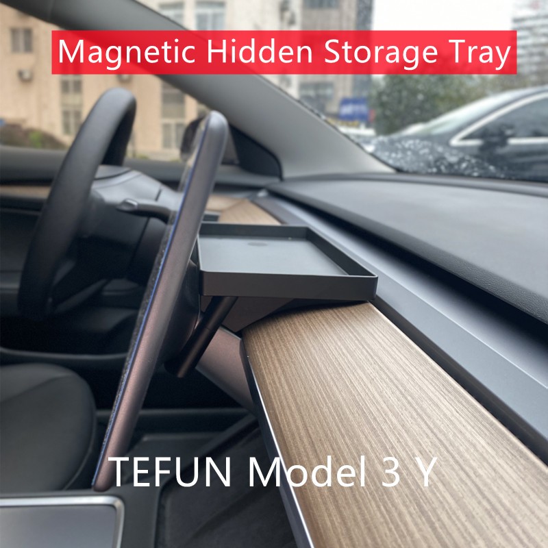 For Tesla Model 3 Y Screen Rear Storage Box Magnetic Hidden Srorage Tray Tissue Box Accessories
