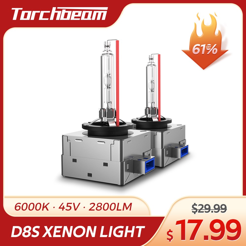 Torchbeam D8S Car HID Xenon Headlight 45V 25W 2800LM Super Bright Xenon HID Bulbs 2pcs 6000K Car Headlight Light Kit