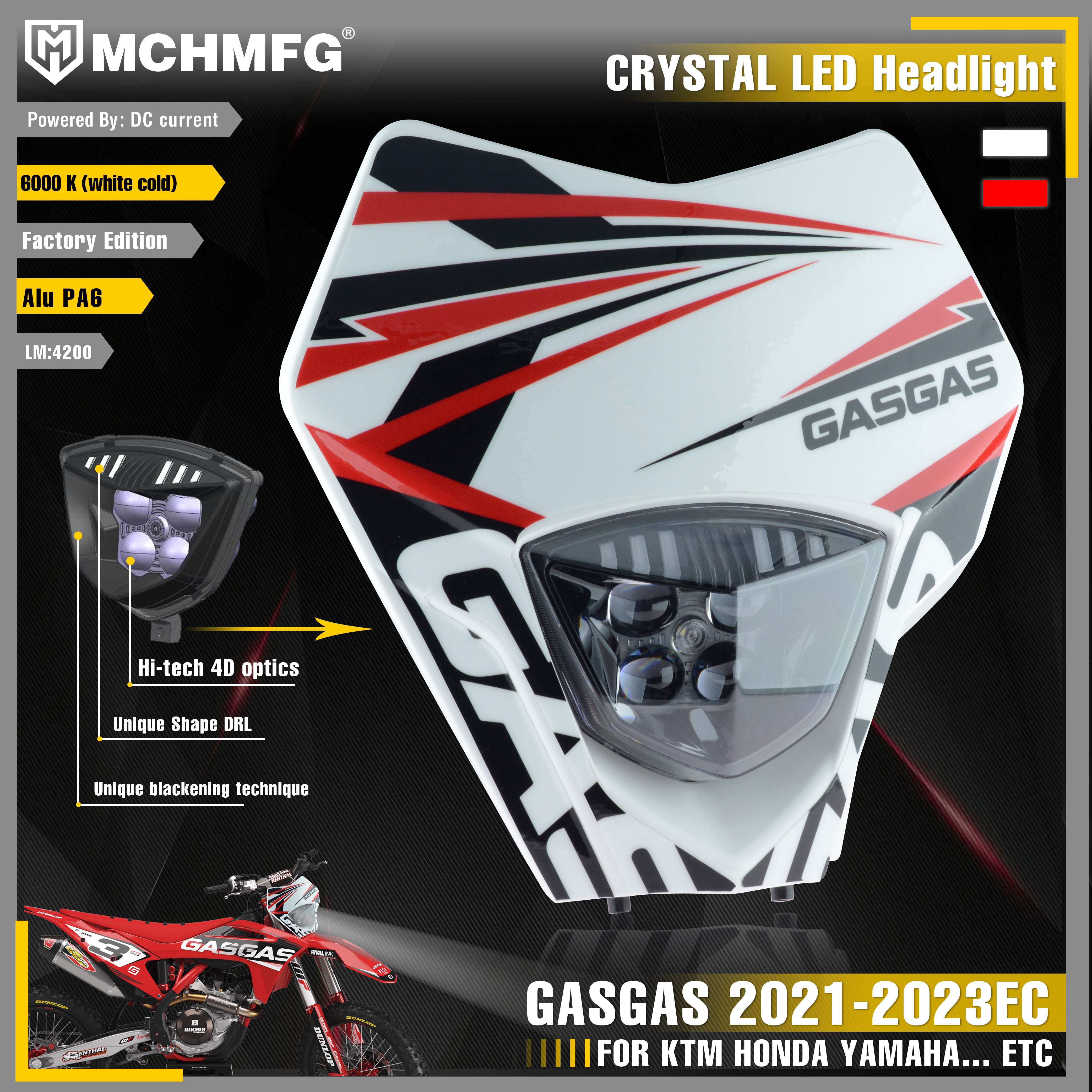 MCHMFG LED Crystal Motorcycle Headlight Headlight For Gasgas 2021-2023 EC 2021 2022 2023 Enduro Motorcycle