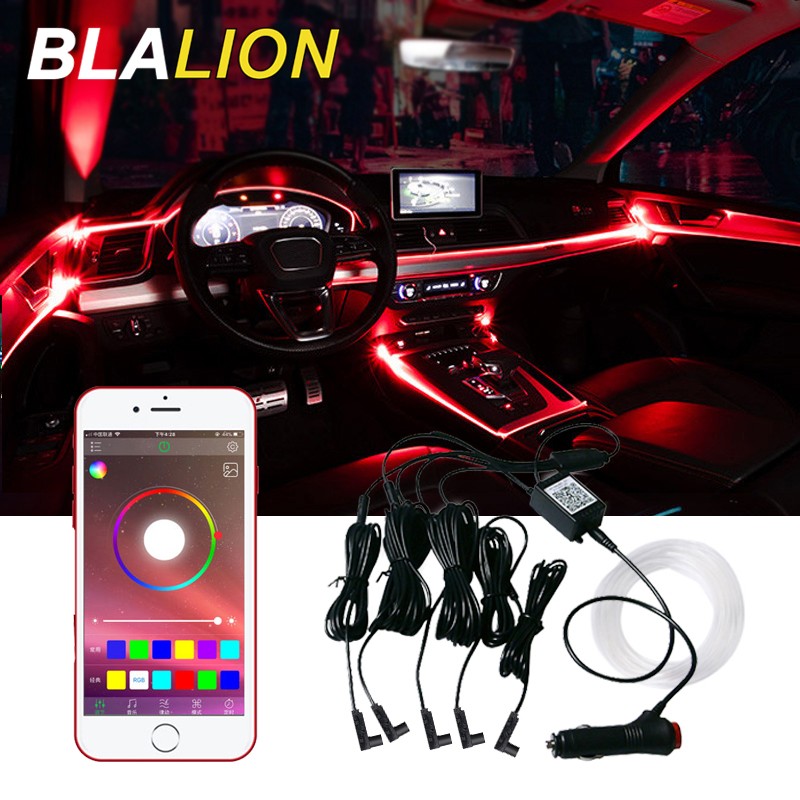 Auto Rear Car Neon Lamp Interior Ambient Lighting Lights RGB Atmosphere Lamp Fiber Optic for Automobile APP Control LED Strips