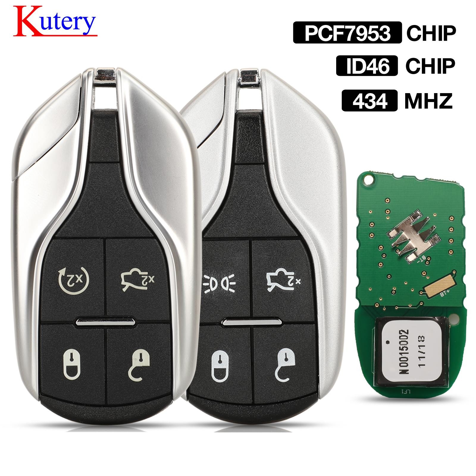 Kootri 4 Buttons Smart Card Remote Key for Maserati Prime Ghibli Sham 434MHZ With ID46 Chip