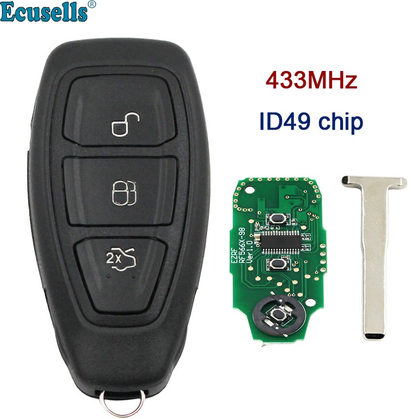 433MHz 433MHz Remote Control 3 Button Complete Smart Starter Key With ID49 Chip For Ford Kuga Fiesta 2016+ With Emergency Key KR5876268