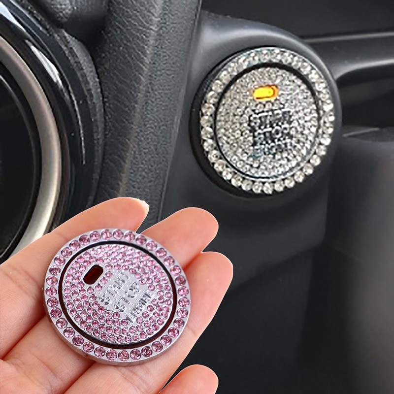 Car One-Click Start Button Car Engine Interior Ignition Start Stop Button Protective Cover Crystal Decoration Car Accessories