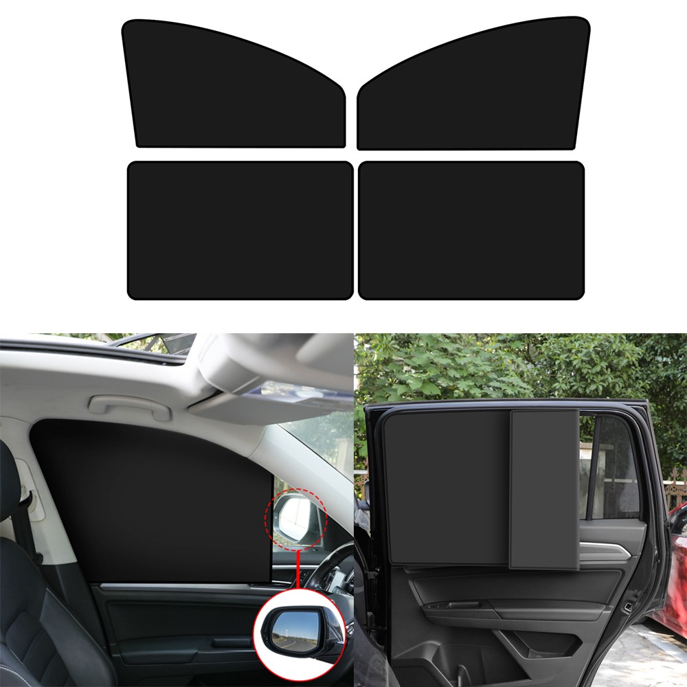 4pcs Car Magnetic Side Window Sunshade Cover Sun Visor Summer Protection Window Curtain For Front Rear Black Car Accessories