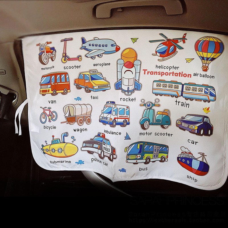 Cartoon Car Side Window Solarium Kids Early Learning Animal and Fruit Pattern Child Cognitive Windshield Sunshade Window Cover