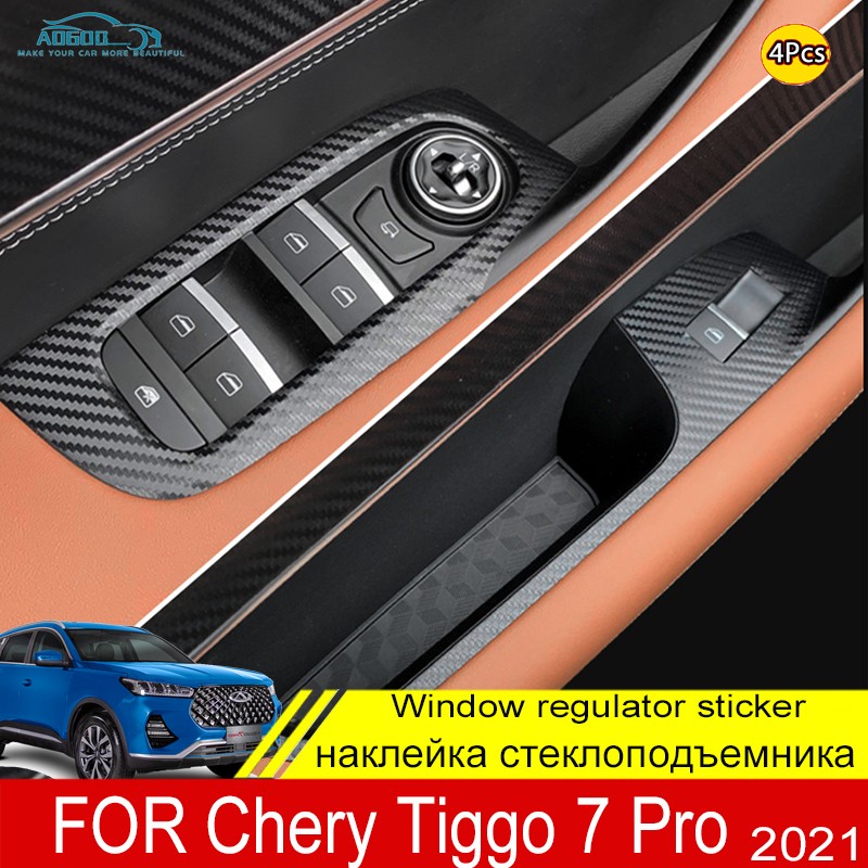 4pcs For Chery Tiggo 7 Pro 2021 Windows Control Panel Sticker Salon Carbon Fiber Tape Garnish Interior Decoration Accessories