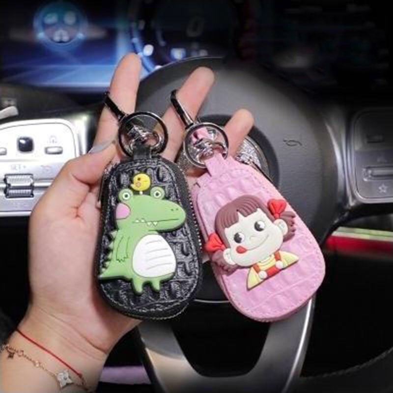 Genuine Leather Car Key Case Mini Car Key Cover Cute Keychain Storage Bag Purse Key Chain Pendant Girl Gift Car Accessories