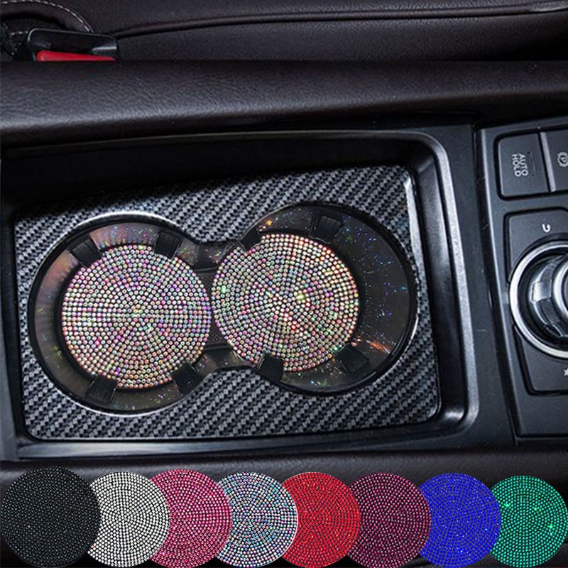 Full Diamond Car Coaster Water Cup Holder Mat Anti Slip Mat Silica Gel Cushion For Cup Bottle Mat For Women Bling Car Accessories