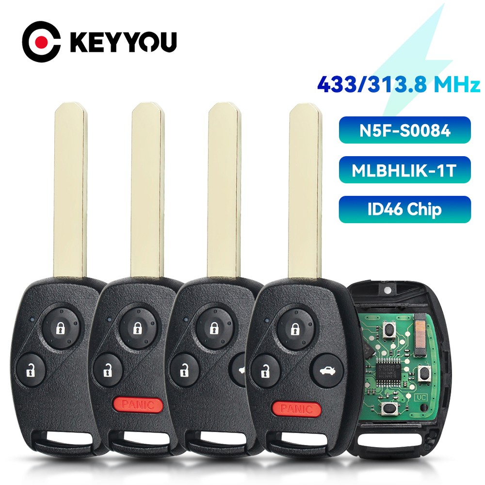 KEYYOU 2/3/4 Buttons id46 Remote Car Key Chip For Honda Accord Element Pilot CR-V HR-V Fit Jazz City Odyssey Flyade 313/433MHz