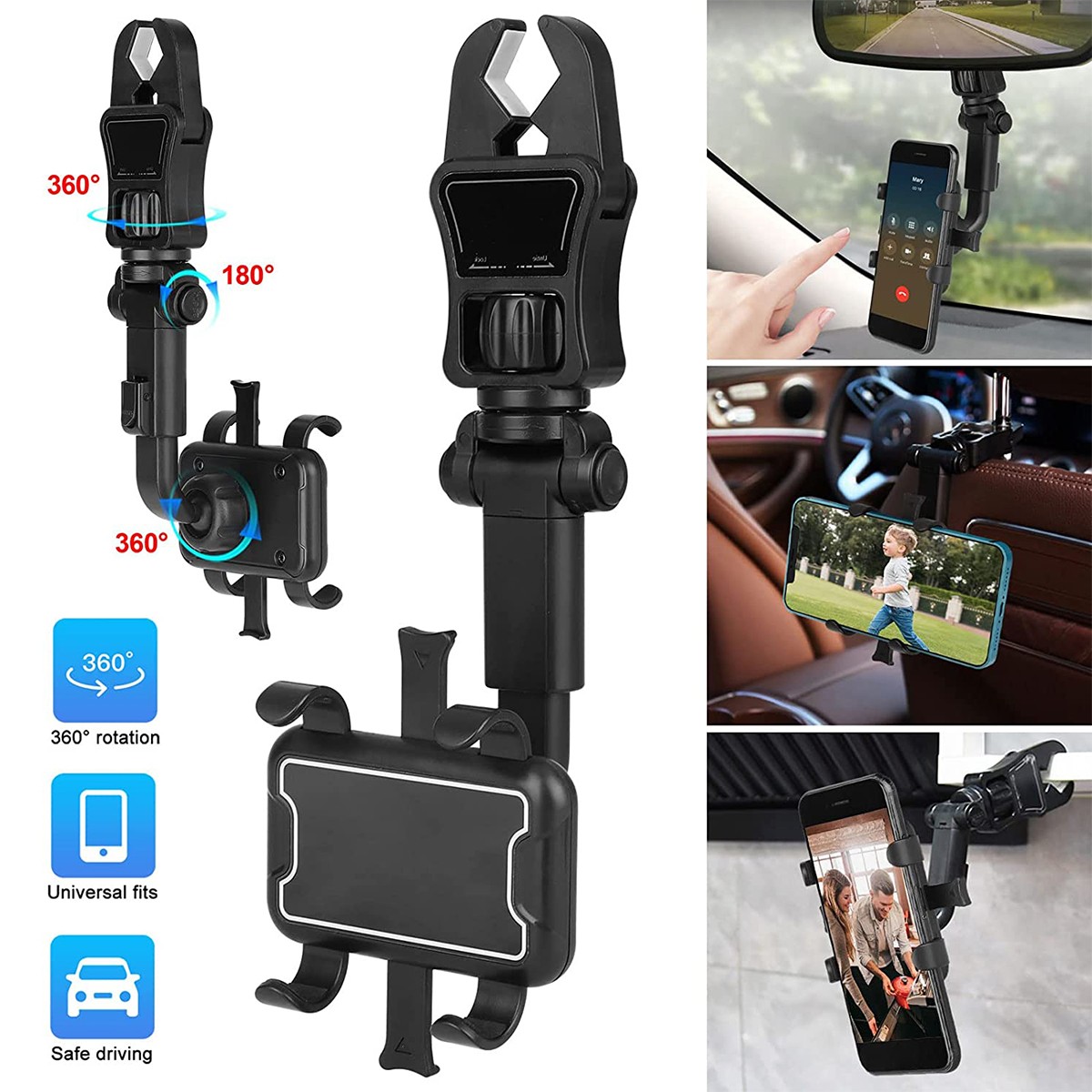 car rearview mirror universal phone holder cell phone t phone holder for phones 2.67-3.70in extend auto phone holder