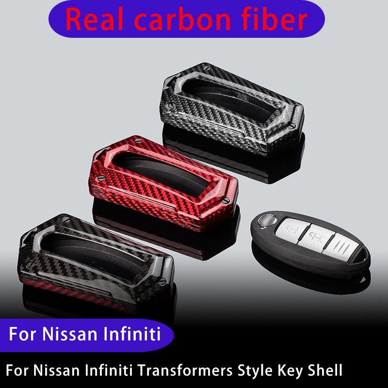 Carbon Fiber Nissan Key Shell Trail Qashqai Teana Sunny Q50 QX50 QX60 QX80 Infiniti Modification Transformers Style Key Case