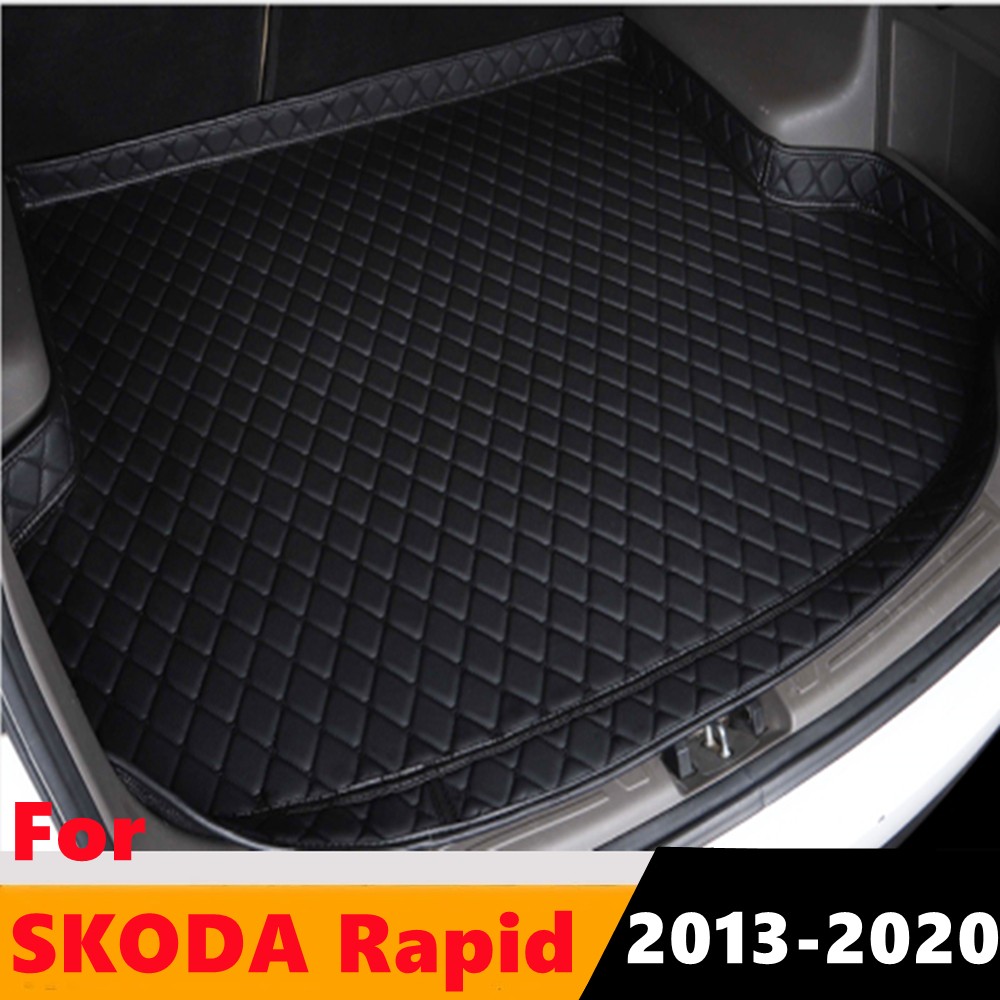 Sengayer Car Trunk Mat All Weather Auto Tail Boot Luggage Pad Carpet High Side Cargo Liner Fit For Skoda Rapid Sedan 2013-2020