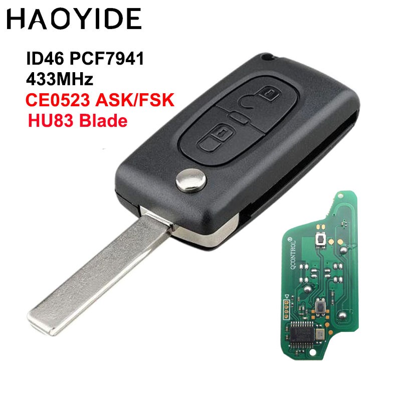 HAOYIDE 2 Button Remote Flip Key Fob for Citroen C2 C3 C4 C5 Picasso Berlingo Alarm (CE0523 ASK/FSK) 2 Buttons HU83 Blade