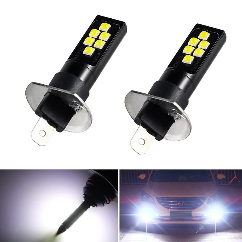 2pcs Super Bright H1 Led Fog Bulbs Running Light 6000K White 3030 12SMD 1200Lm Universal Canbus Car Fog Lamp Front Head Light