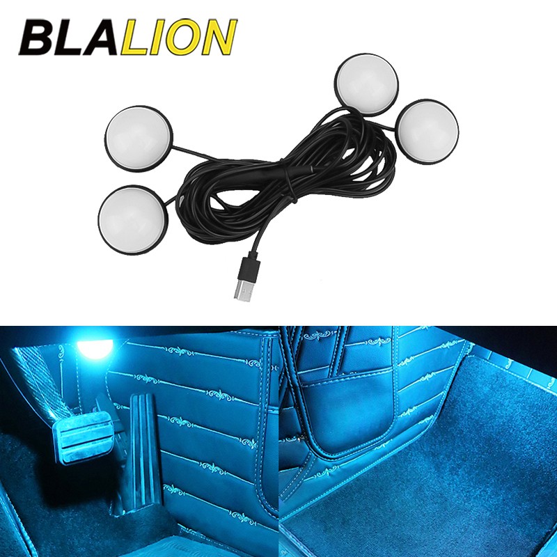 Blallion 4in1 Led Car Interior Light Monochrome USB Foot Ambient Lamp 12V LED Atmosphere Light Blue/Ice Blue/Pink Car Accessories