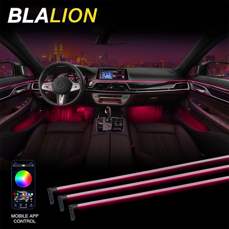 12V Acrylic Interior Atmosphere Light RGB Car Optical Strip APP Voice Control Independent Connection Module Decor Ambient Lamp