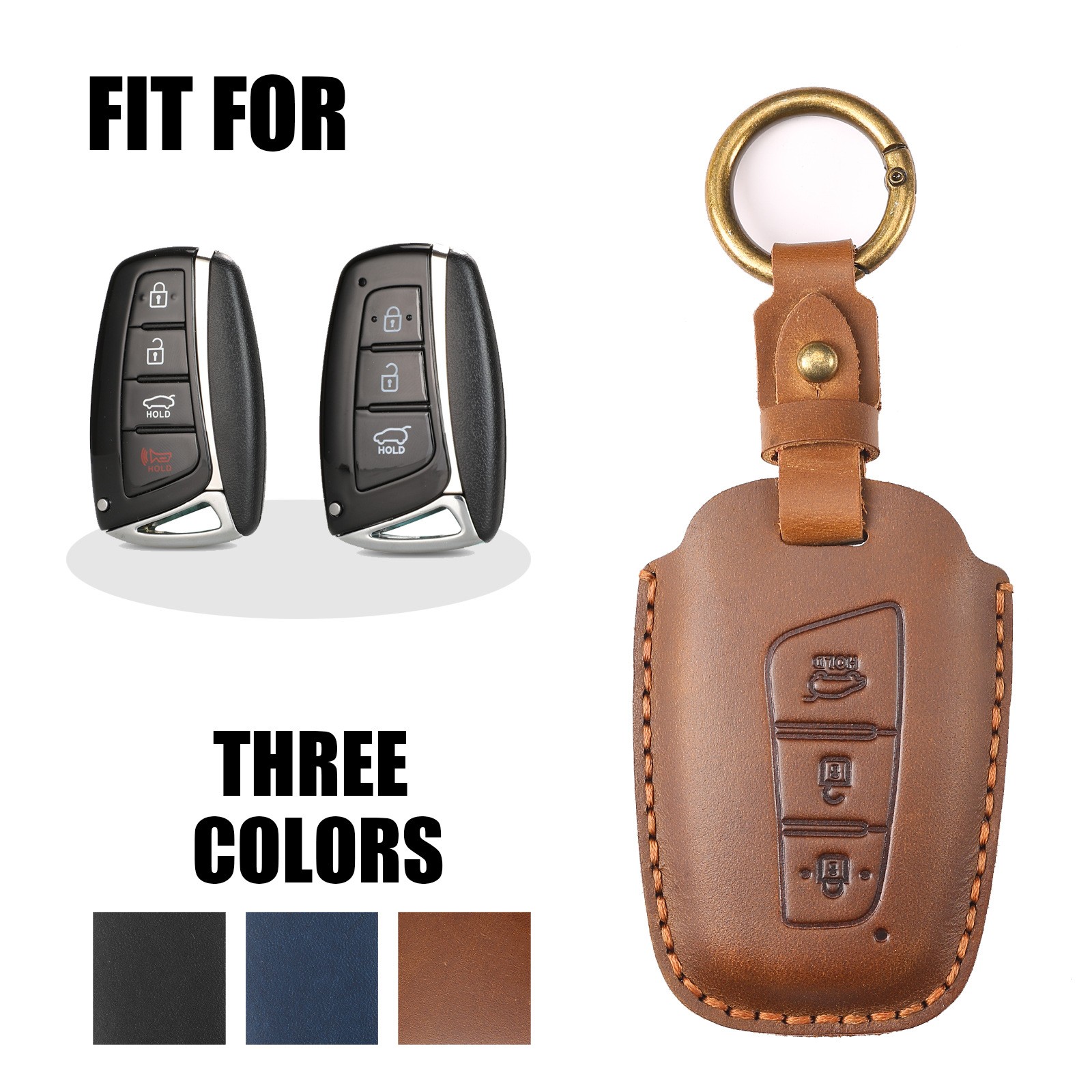 Luxury Leather Key Case Fob Cover Keychain Holder For Hyundai IX35 IX45 Elantra Santafe Equus Genesis Accessories Keyring Bag