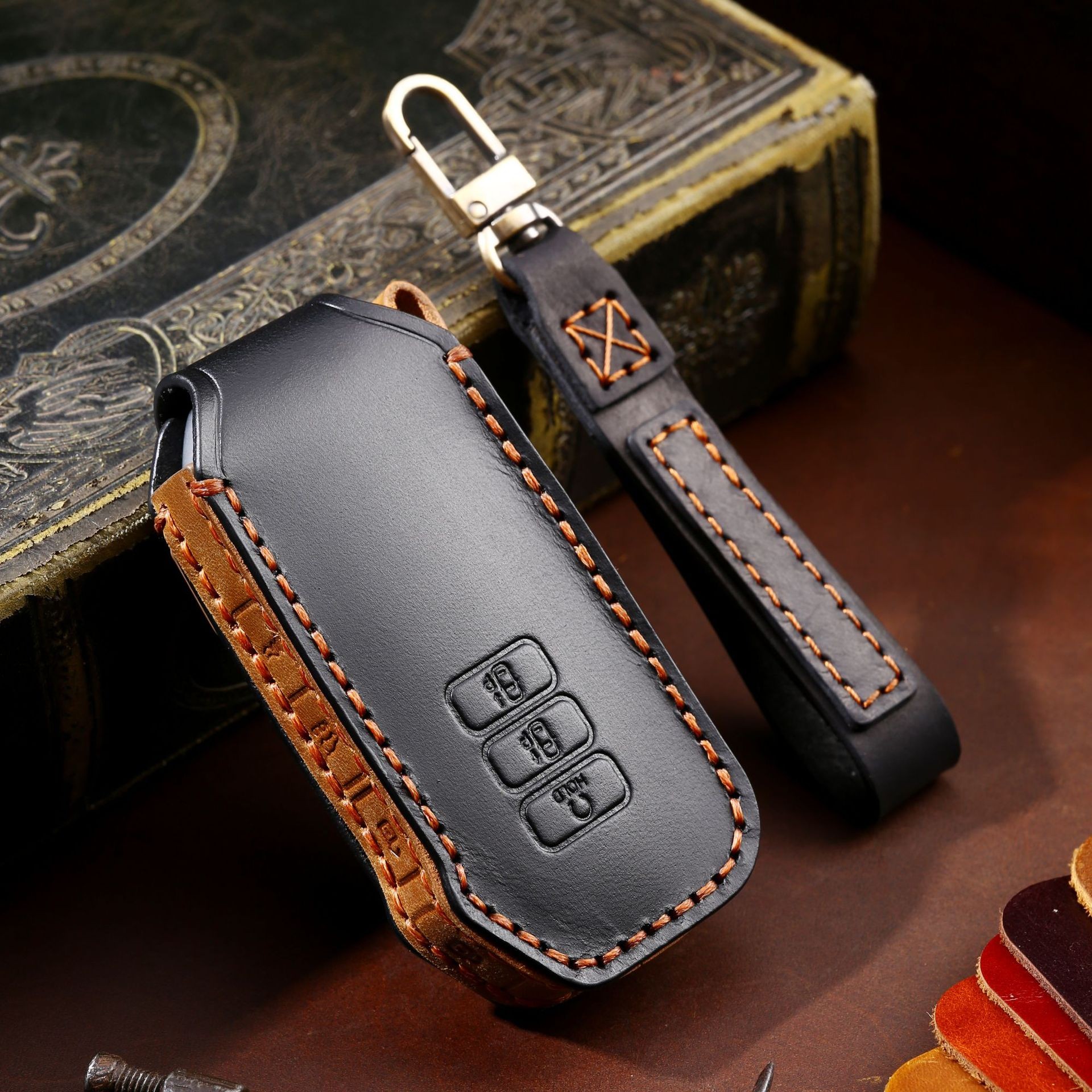 Luxury Car Key Cover Case Genuine Leather Keychain Accessories For Kia Ev6 Seltos K5 Sorento Mq4 7 Button Keyring Holder Shell