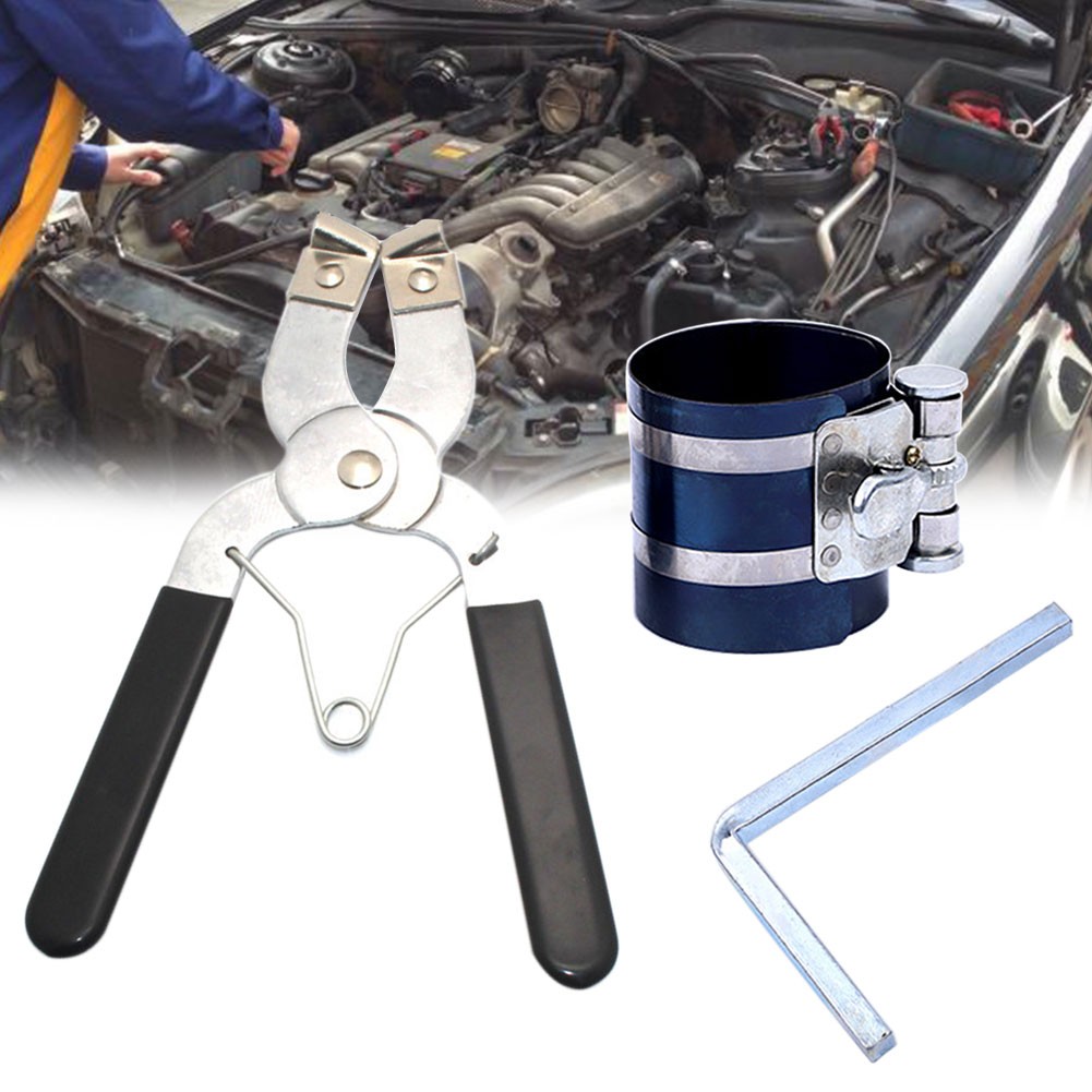Car Maintenance Fixer Durable Engine Tool Piston Ring Compressor Wrench With Pliers Auto Steel Ratchet Adjustable Repair