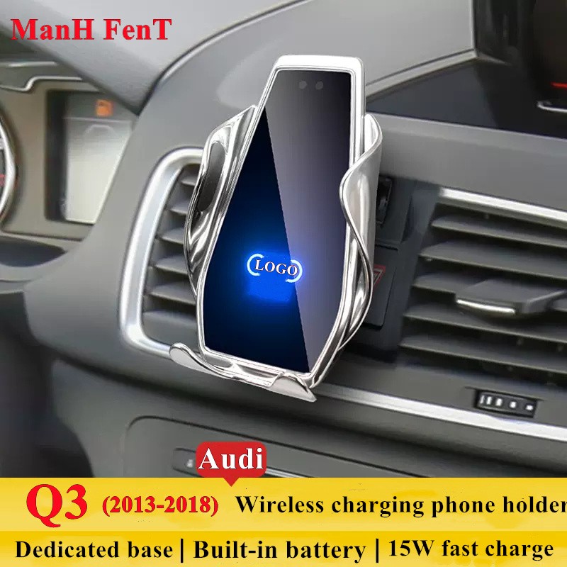 For Audi Q3 2013-2018 Car Cell Phone Holder Air Vent Wireless Charger 360 Rotating Navigation Bracket Support GPS With Logo