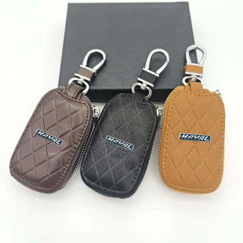 High Quality Leather Car Key Key Holder Bag Key Cover Key Protector With Blue Logo For Haval Car Accessories Black/Brown/Coffee