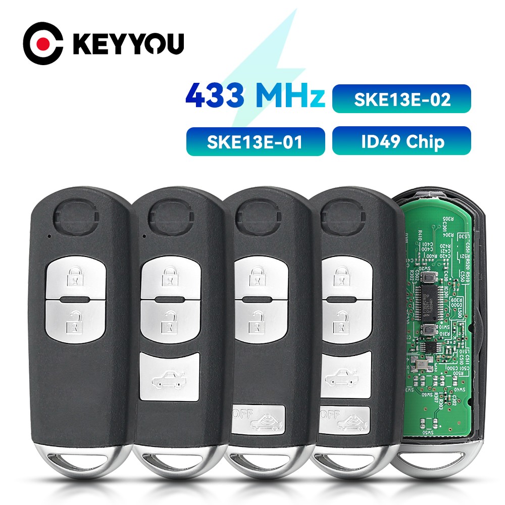 KEYYOU 433Mhz ID49 2/3 Buttons Smart Key Fit For Mazda CX-3 Axela CX-5 Atenza Model SKE13E-01 Remote Control Car SKE13E-02