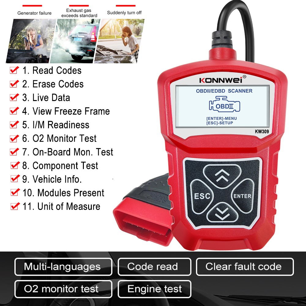 Car Engine Test Code Diagnostic Tool For Mercedes-Benz AMG Volvo BMW Skoda Hummer Cadillac Chevrolet Kia Ford EOBD OBD2 Scanner