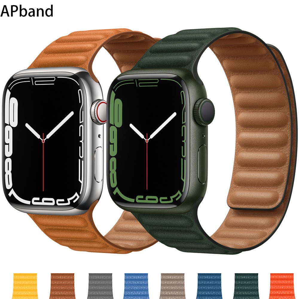 Leather Link for Apple Watch Band 44mm 40mm 41mm 45mm 42mm 38mm Original Magnetic Loop Bracelet iWatch Series 3 5 4 SE 6 7 Strap