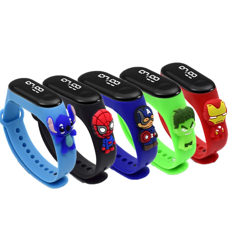 Marvel Children's Digital Watch Spiderman Iron Man Mickey Minnie LED Casual Sports Watch Silicone Kids Watch Bracelet Watch