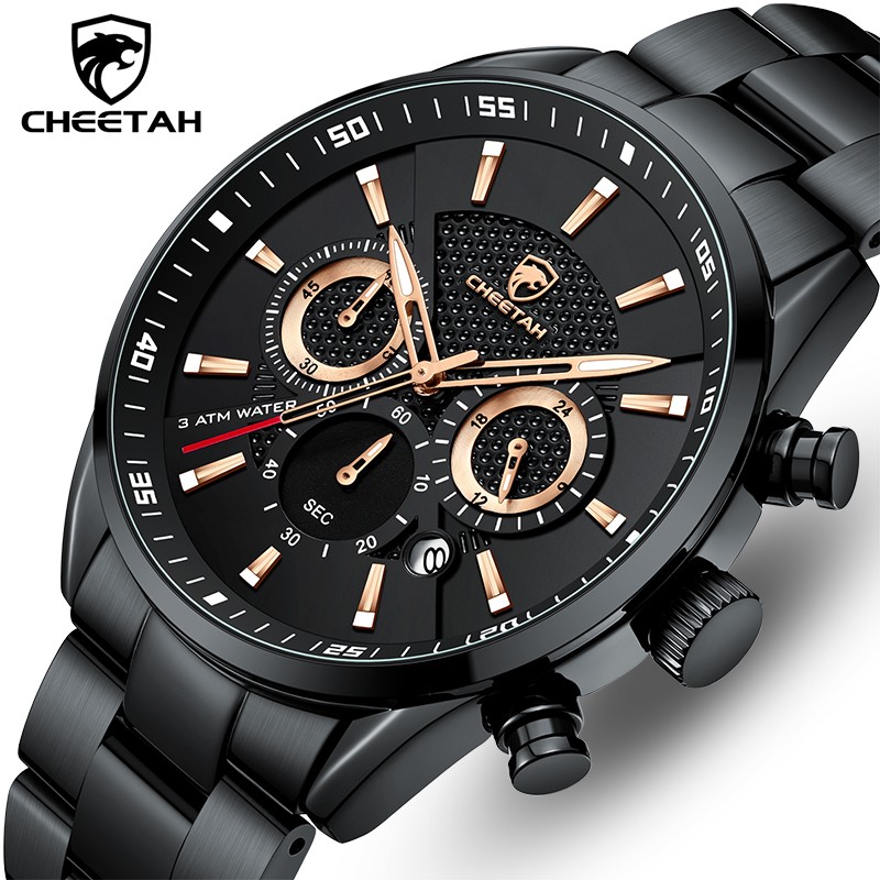 Cheetah New Watch Top Brand Casual Sports Chronograph Watches Men Stainless Steel Wristwatch Large Dial Waterproof Quartz Watch