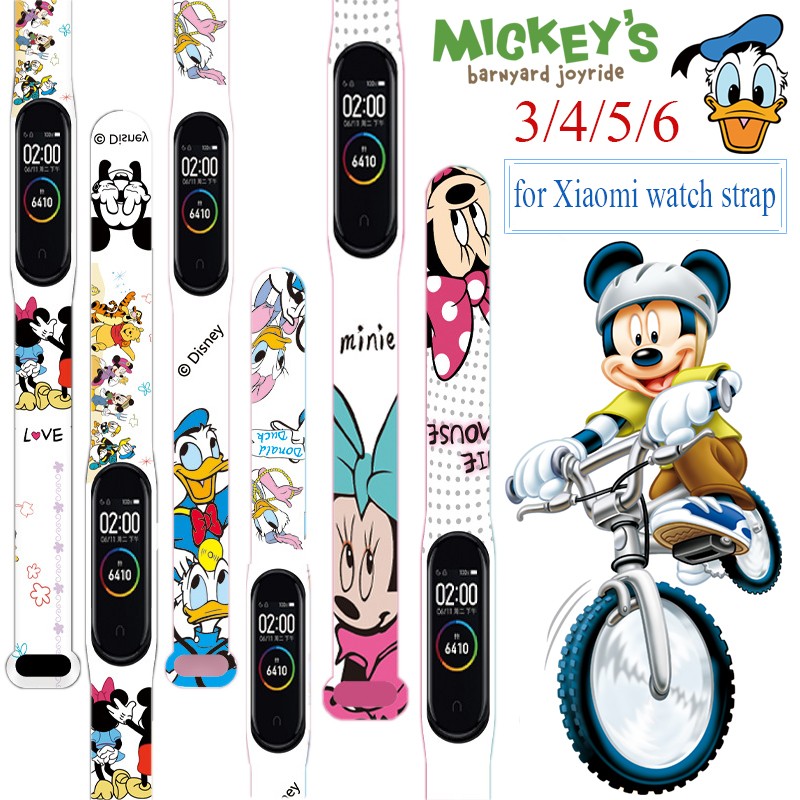 Strap For Xiaomi Mi Band 4 3 5 6 Watch Band Mickey Minnie Graffiti Silicone Bracelet Replacement For Xiaomi Band 4 5 Wristband