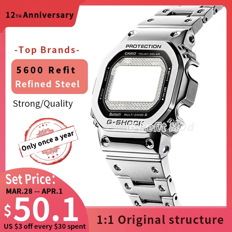 G-Refit DW5600 5610 G5600E Metal Bezel Stainless Steel Watchband 5600 Strap GW-B5600 Band WtachCase Accessories With Tools