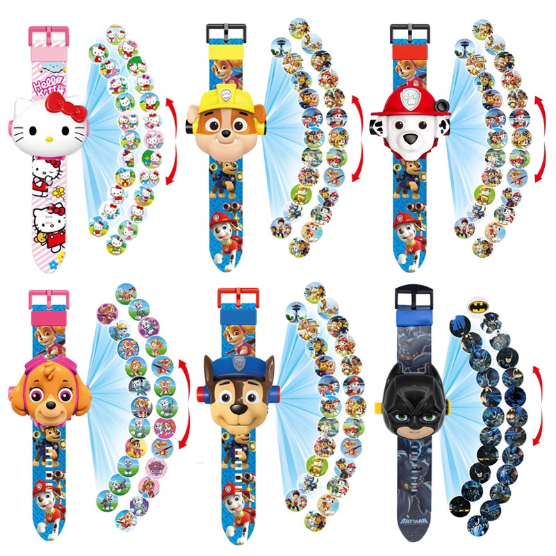 Cartoon Paw Patrol Projection Digital Watch Kids Time Intelligence Develop Learning Anime Figure Patrola Canina Children's Toy Gift