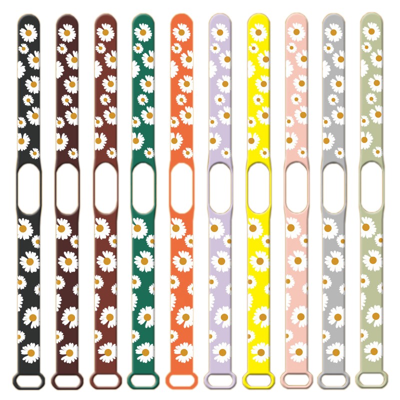 For Xiaomi Mi Band 4 3 5 6 Daisy Flower Chain Strap Replacement Straps Silicone Bracelets Watch Band For MI Band Wristband Strap