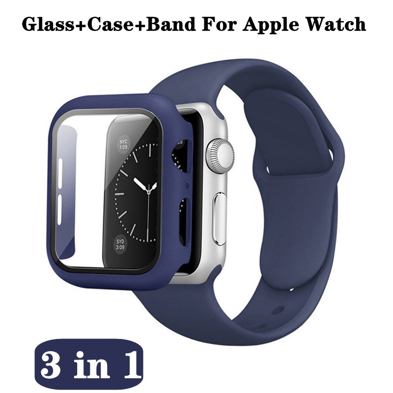 Glass + Case + Strap for Apple Watch 7 6 5 Band 41mm 45mm 44mm 40mm 38mm 42mm Screen Protector for Apple IWatch Series 7 6 SE 5 4 3