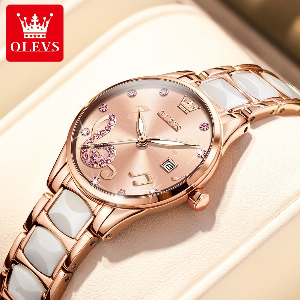 OLEVS Luxury Quartz Women's Watch Japan Elegant Movement Waterproof Women's Ceramic Watch Women's Wristwatch Gift for Female