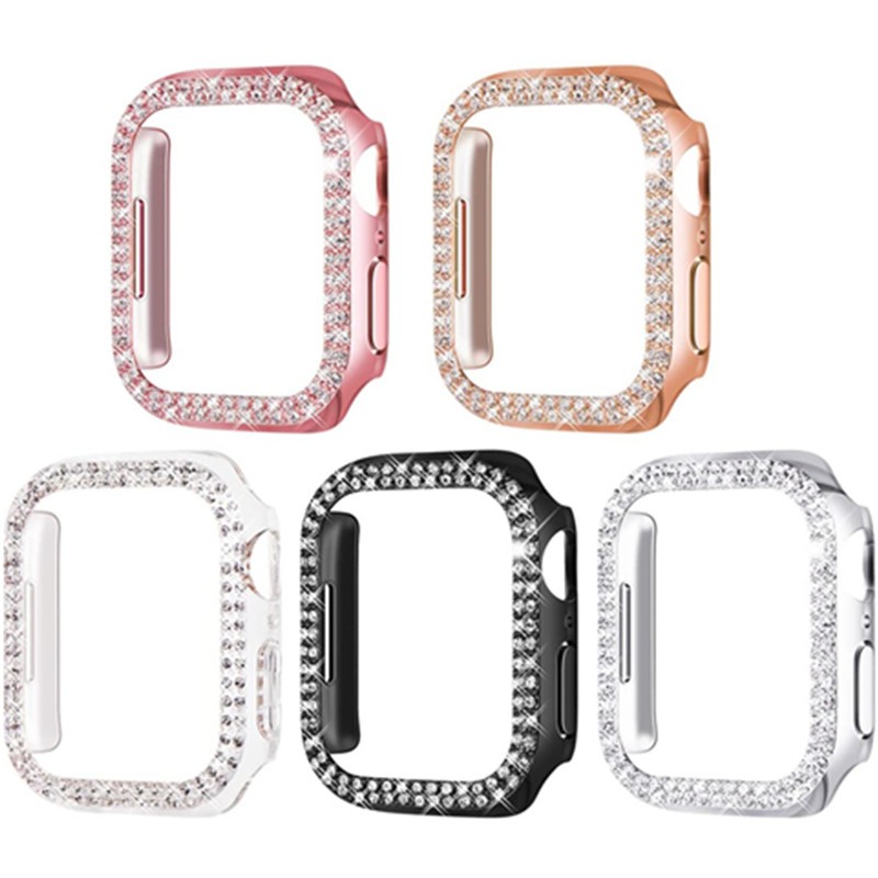 Bling Diamond PC Bumper Cover Frame For Apple Watch Series 7 Applewatch IWatch 41mm 45mm 45mm Screen Protector Accessories