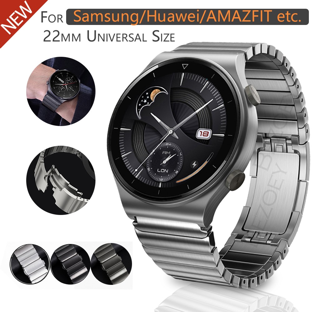 22mm Titanium Watch Strap For Samsung Galaxy 3 45mm 46mm Gear S3 Metal Strap For Huawei Watch GT2 Quick Release Stainless Steel