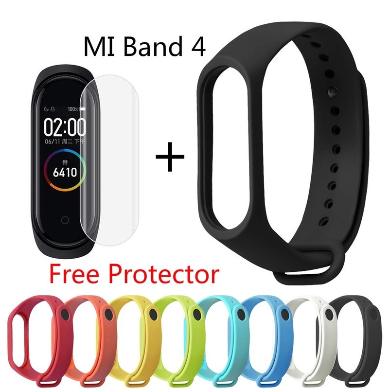 Sport Silicone Women Men Fashion MI Band 4 Strap For Xiaomi Miband 4 Watch Band Free Flim Screen Protector